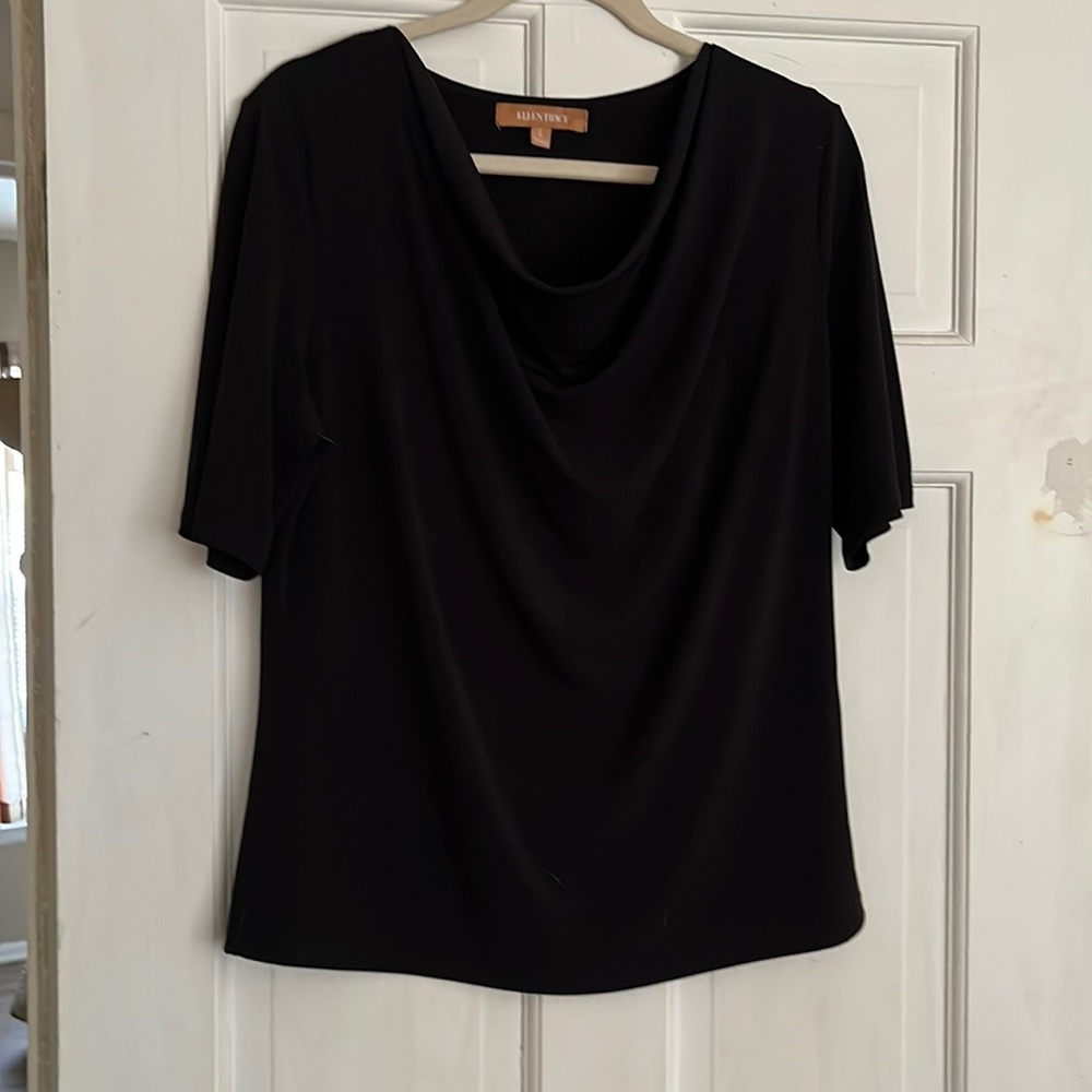 Ellen Tracy black scooped neck blouse